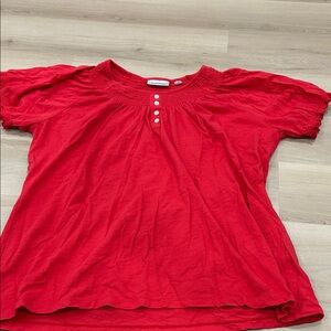 Avenue Red Short Sleeve Smocked Neck Top